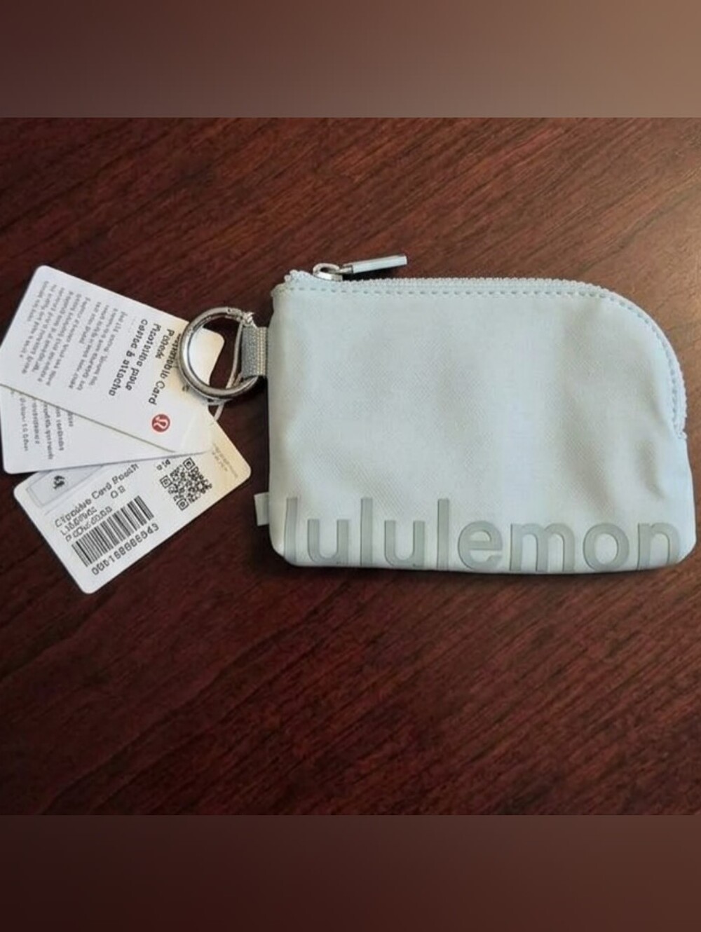 Lululemon Clippable Card Pouch Pelican & Jade Green With Silver Hardware